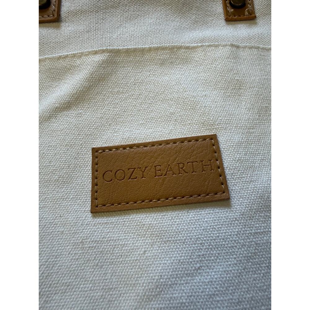 cozy earth white and tan canvas tote bag 12" tall - Picture 5 of 6